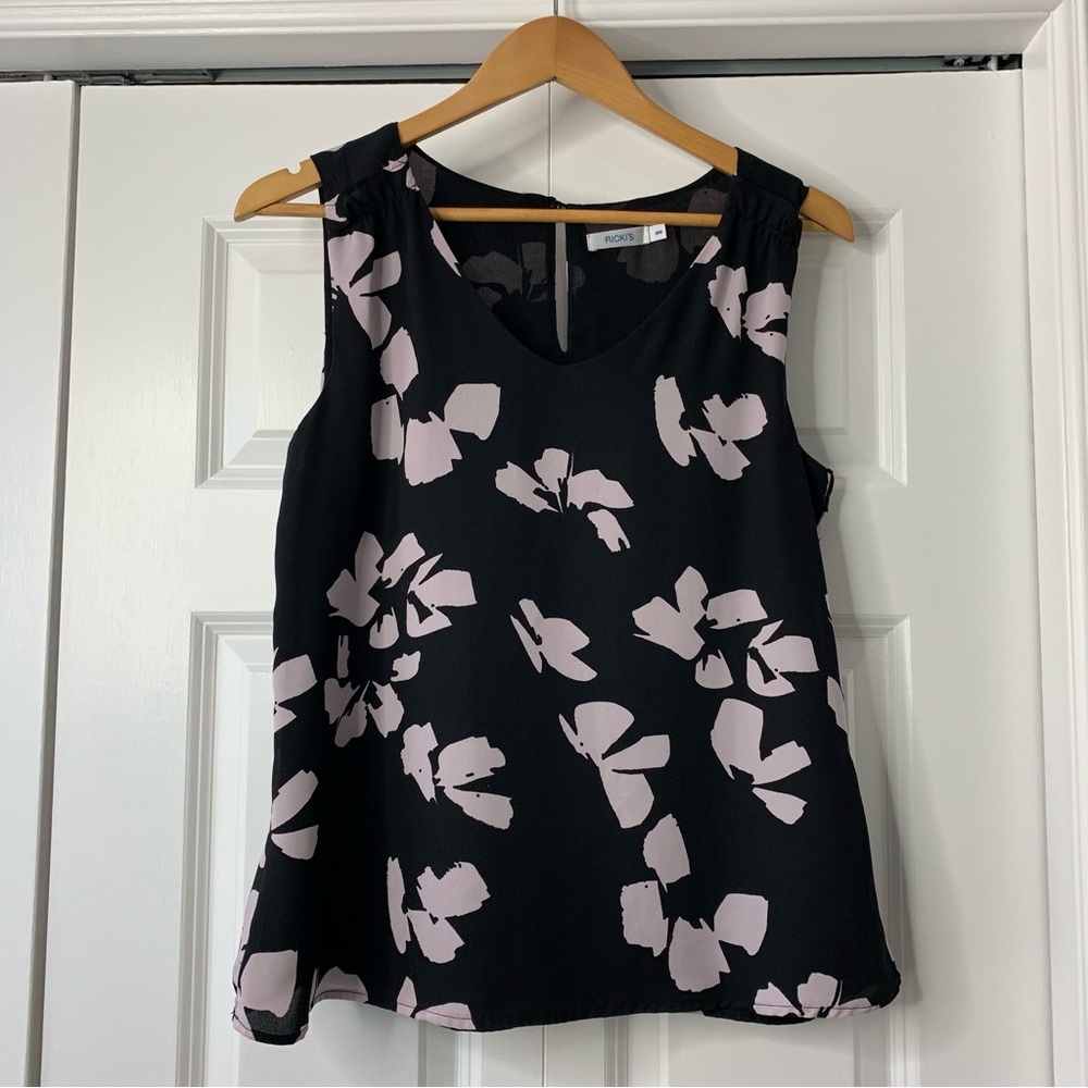 Ricki’s Black and Pastel Pink Floral Sheer Sleeveless Blouse Size US M